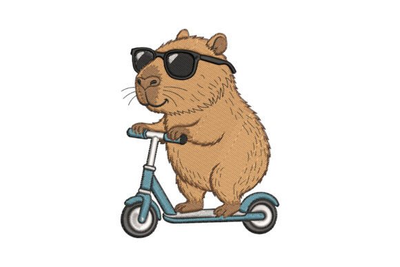 Capybara Scooter: Charming Embroidery for Gifts