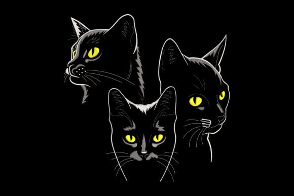 Three Cat Heads with Vibrant Yellow Eyes Review